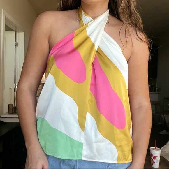 Colorful Halter Summer Top Open Back - Picture 1 of 2